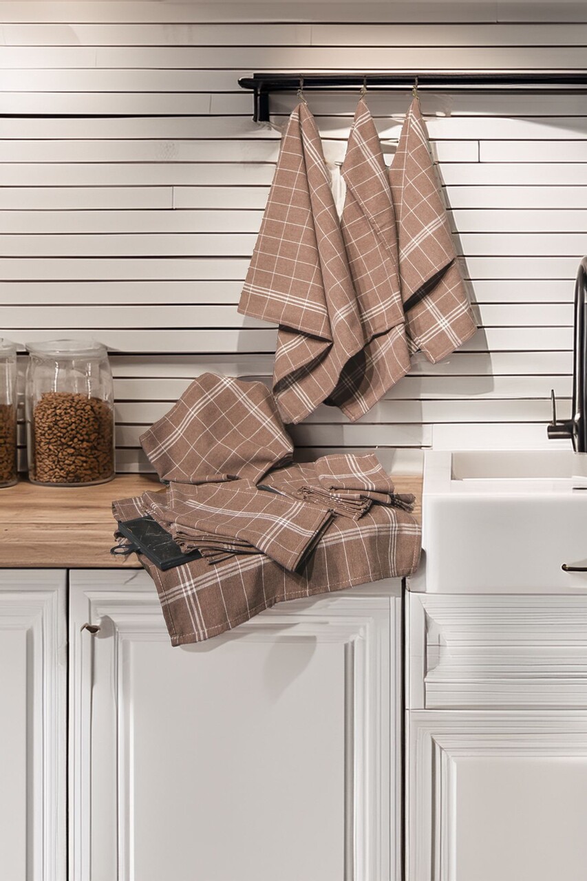 Set prosoape de bucatarie, Hermia, 219CFK1202, Dimensiune: 50 x 70 cm (10 bucăți), Maro/Alb - imagine 4